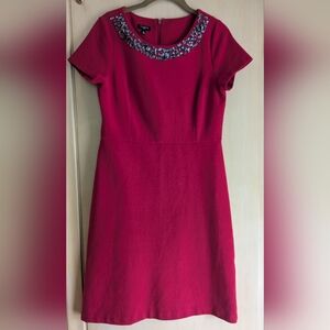 Elegant Red Dress with Embellished Neckline